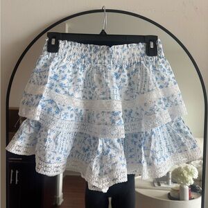 Altar'd State Blue and white Tiered Mini ruffle Skort